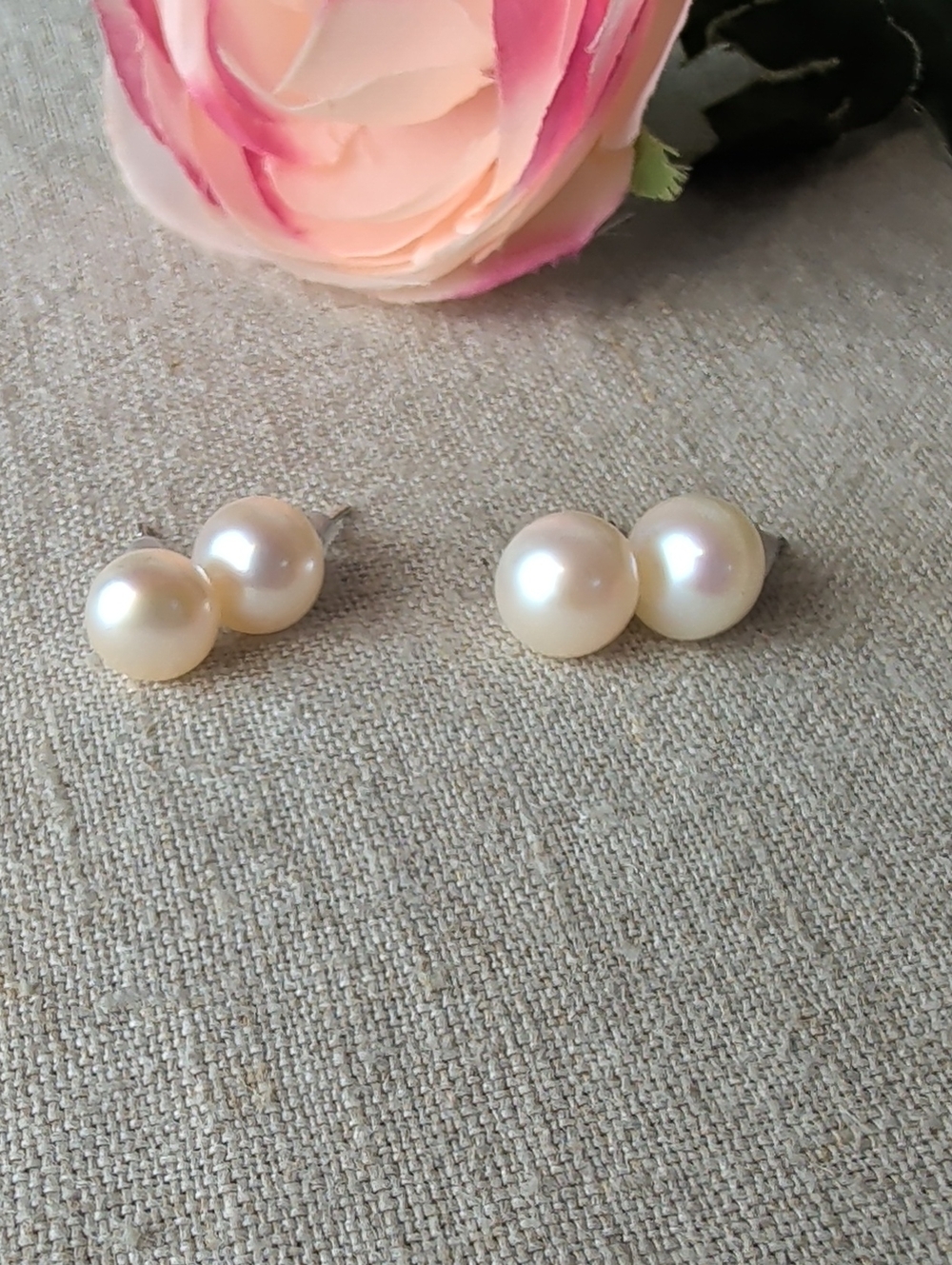 Genuine Pearl Sterling Silver Stud Earrings 2 Pair Set Classic Fine Jewelry